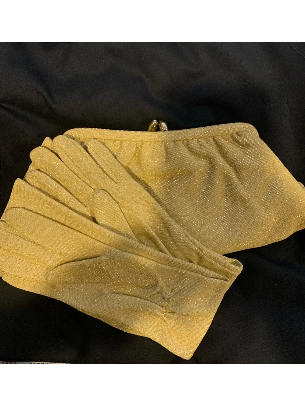 Vintage Gold Glitter Evening Gloves with Matching Clutch